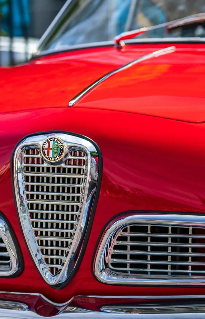 Front Grill of a red Alfa Romeo