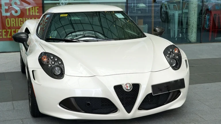 White Alfa Romeo 4C viewed from the front