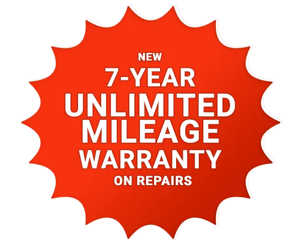 7-year unlimited mileage warranty on repairs badge