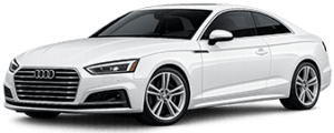White Audi sedan, front three-quarter view facing right, showcasing its sporty profile